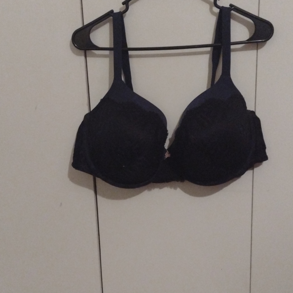 Blue with black lace bra